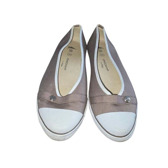 Longchamp Le Pliage Paris Canvas Cap Toe Mocha Ballet Flats Size 39 Slip On - Picture 1 of 7